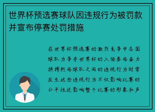 世界杯预选赛球队因违规行为被罚款并宣布停赛处罚措施