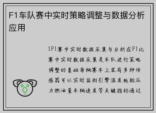 F1车队赛中实时策略调整与数据分析应用